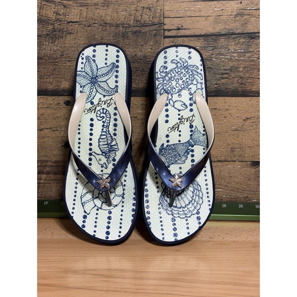 🔥RARE-Brighton Women's Wedge Flip Flops Sandals Beach Starfish Seahorse  Sz 10